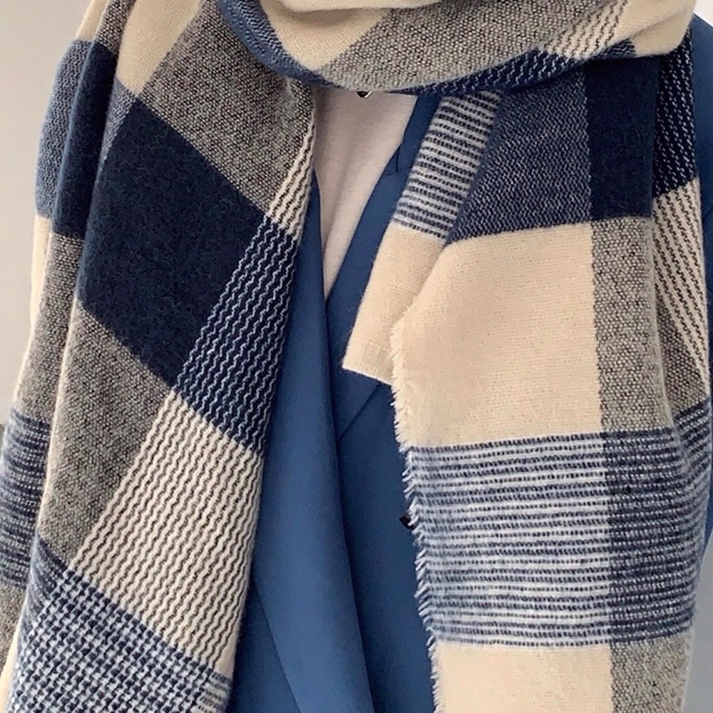 Blue and Cream Plaid Scarf